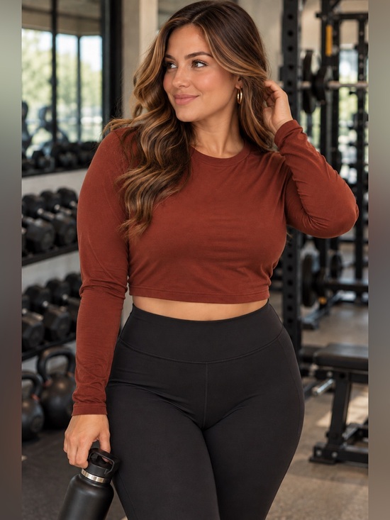 CALIA by Carrie Underwood Tops - CALIA Red Brown Crop Top